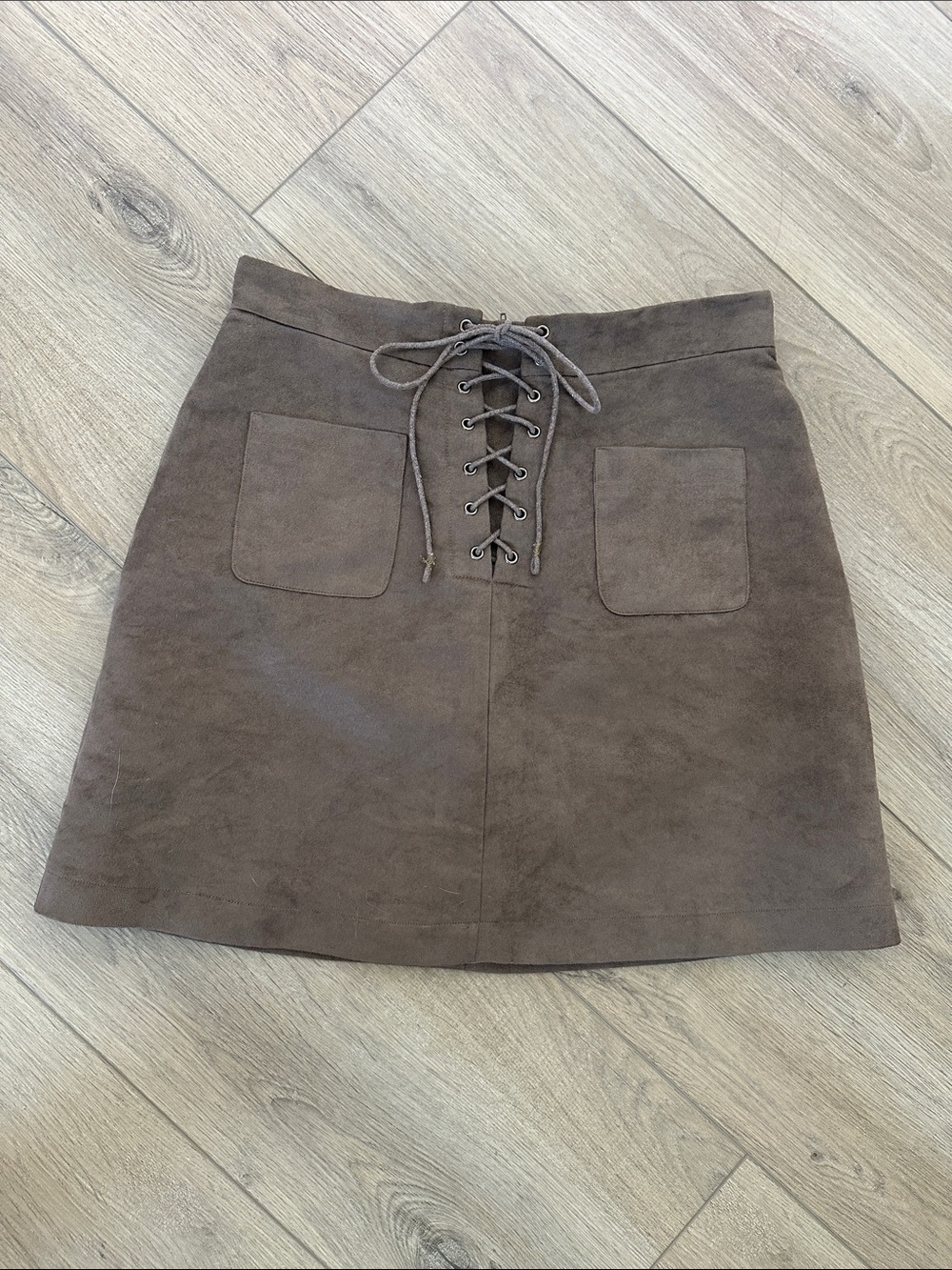 Beltaine Lace-Up faux Suede Birken tan mini skirt. Size small